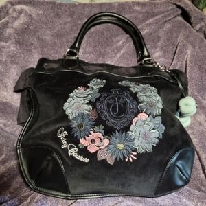 Vintage Juicy Couture Black Velour Floral Embroidered Bag. Plush Flower Charm.